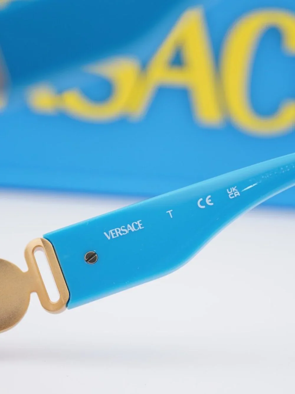 Versace Kids VK2003 100255 Rectangle Sunglasses - Gold/Light Green Mirror Blue